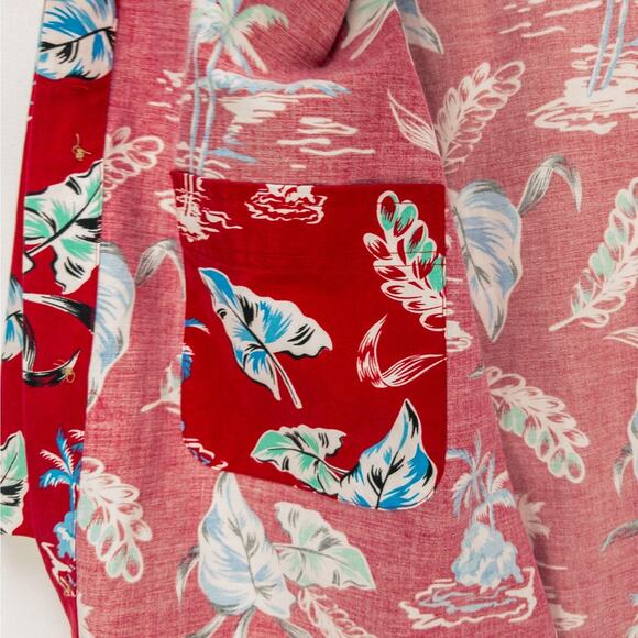 Caribbean Hawaiian Print Shirt Men's Medium Hidden Travel Pockets Red Floral - Picture 9 of 13